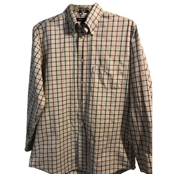 Façonnable Men’s 14.5 Beige Red Blue Check Long Sleeve Button Down Cotton Shirt - Picture 1 of 12